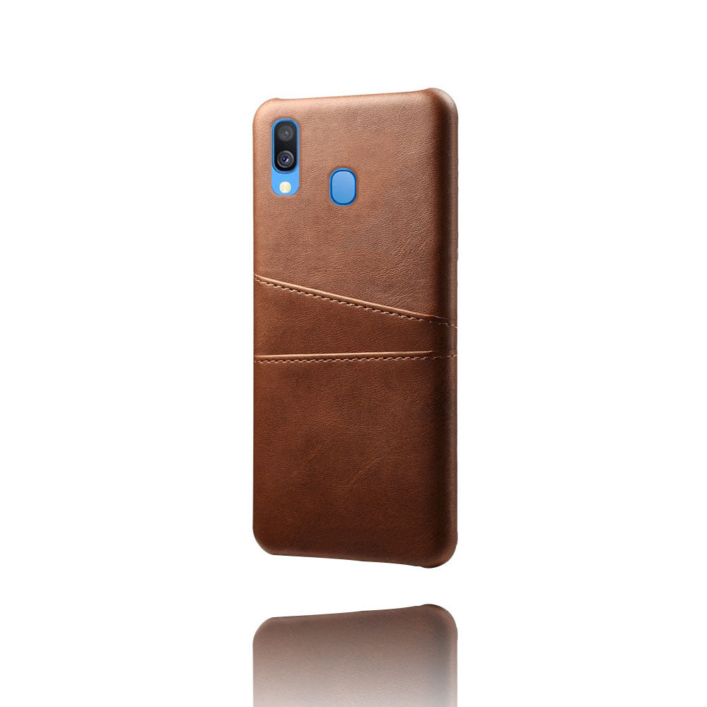For Samsung Galaxy A40 PU Leather Coated PC Mobile Casing with Dual Card Slots