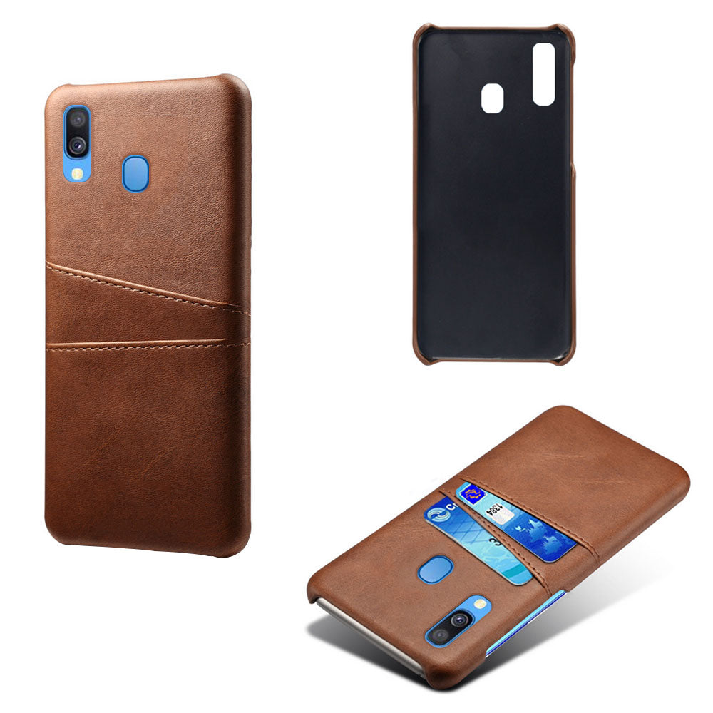 For Samsung Galaxy A40 PU Leather Coated PC Mobile Casing with Dual Card Slots