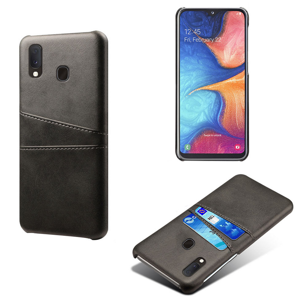 Double Card Slots PU Leather Coated PC Case for Samsung Galaxy A20e