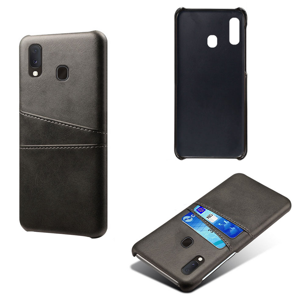 Double Card Slots PU Leather Coated PC Case for Samsung Galaxy A20e