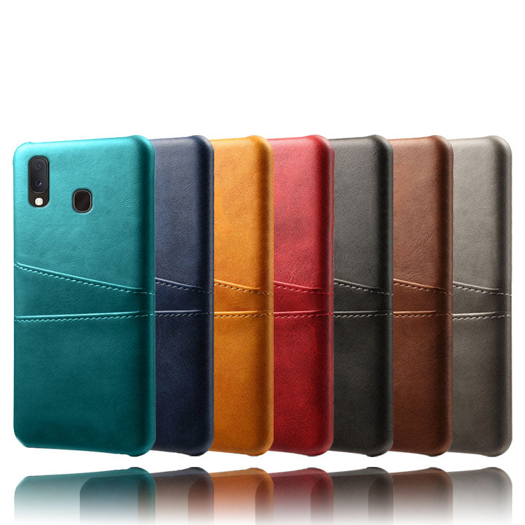 Double Card Slots PU Leather Coated PC Case for Samsung Galaxy A20e
