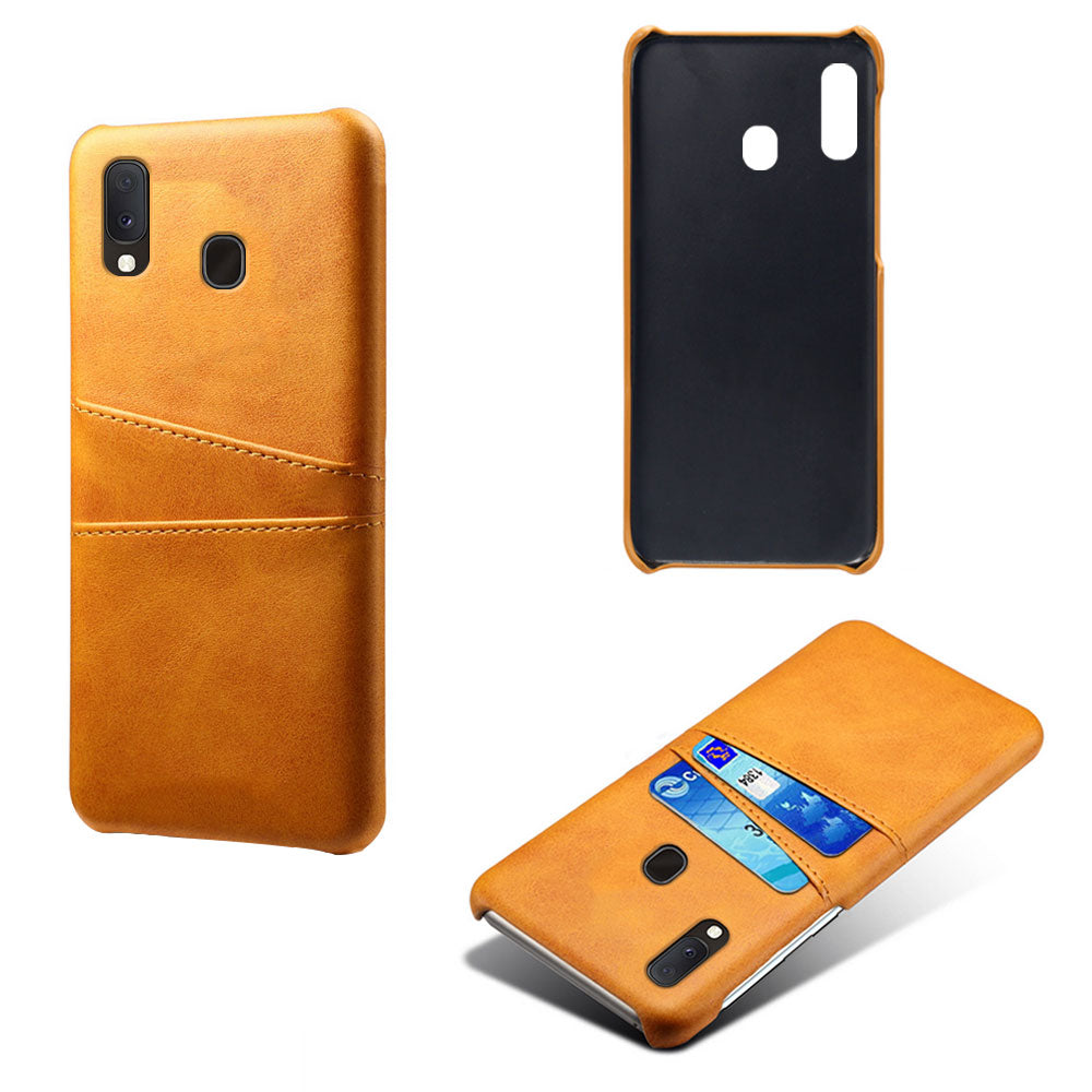 Double Card Slots PU Leather Coated PC Case for Samsung Galaxy A20e