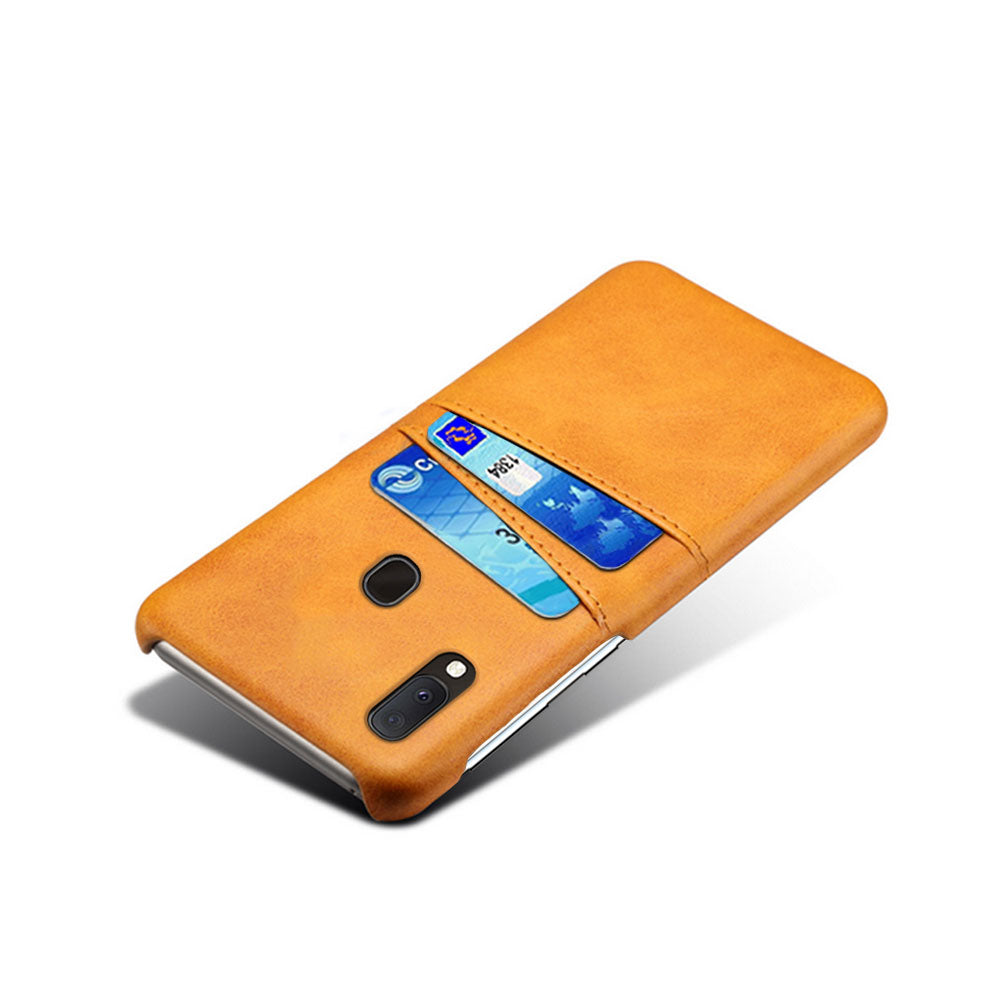 Double Card Slots PU Leather Coated PC Case for Samsung Galaxy A20e