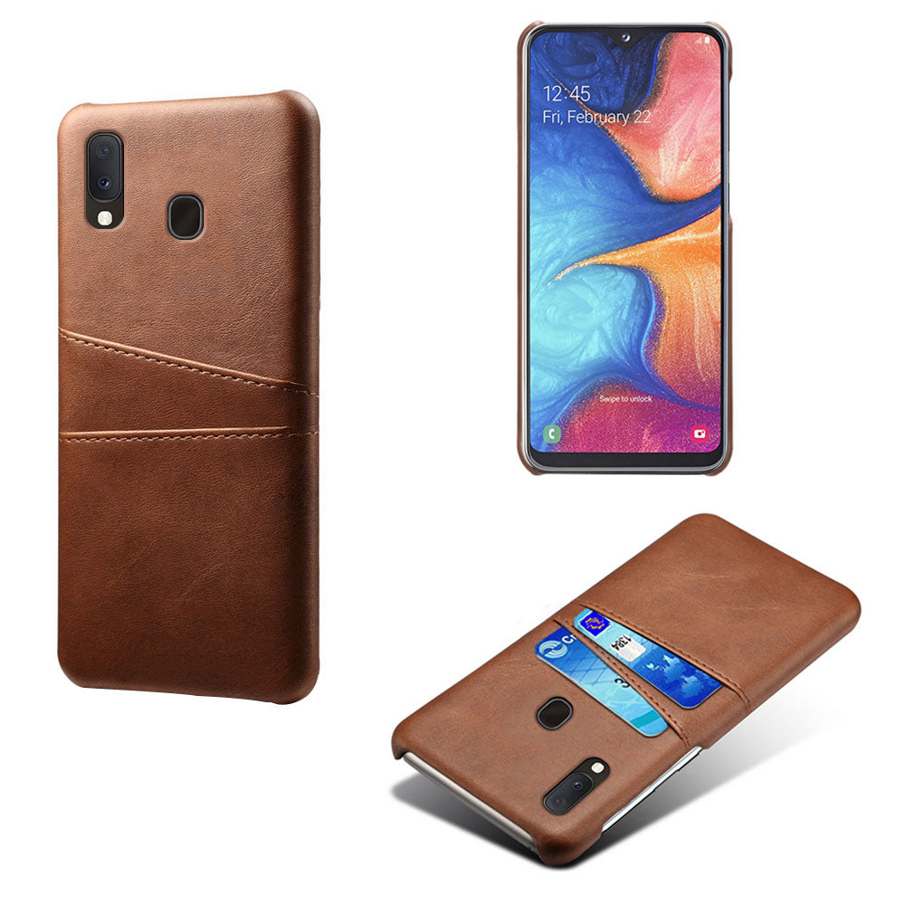 Double Card Slots PU Leather Coated PC Case for Samsung Galaxy A20e