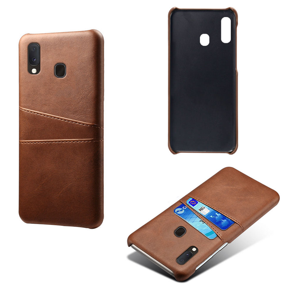 Double Card Slots PU Leather Coated PC Case for Samsung Galaxy A20e