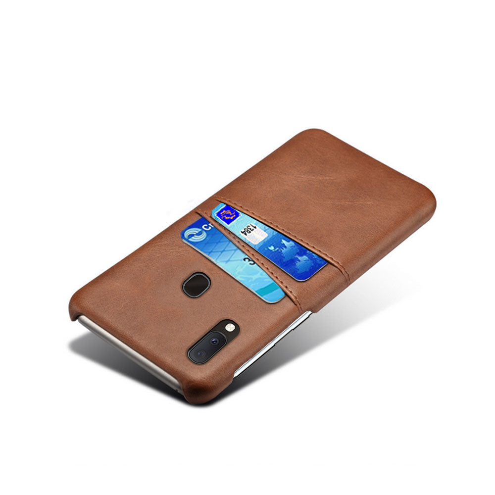 Double Card Slots PU Leather Coated PC Case for Samsung Galaxy A20e