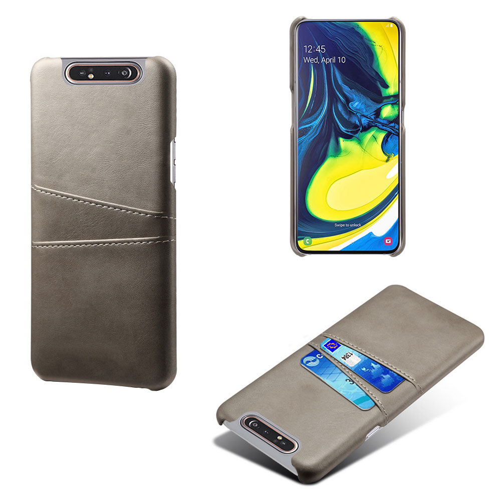Double Card Slots PU Leather Coated PC Case for Samsung Galaxy A80