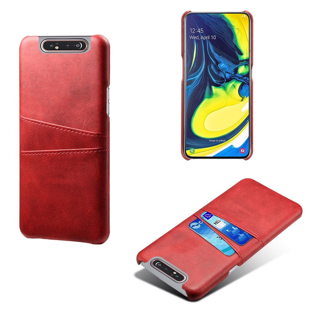 Double Card Slots PU Leather Coated PC Case for Samsung Galaxy A80