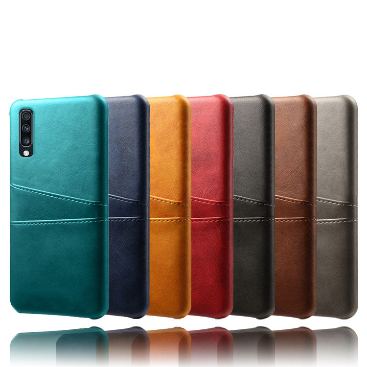 Double Card Slots PU Leather Coated PC Case for Samsung Galaxy A70