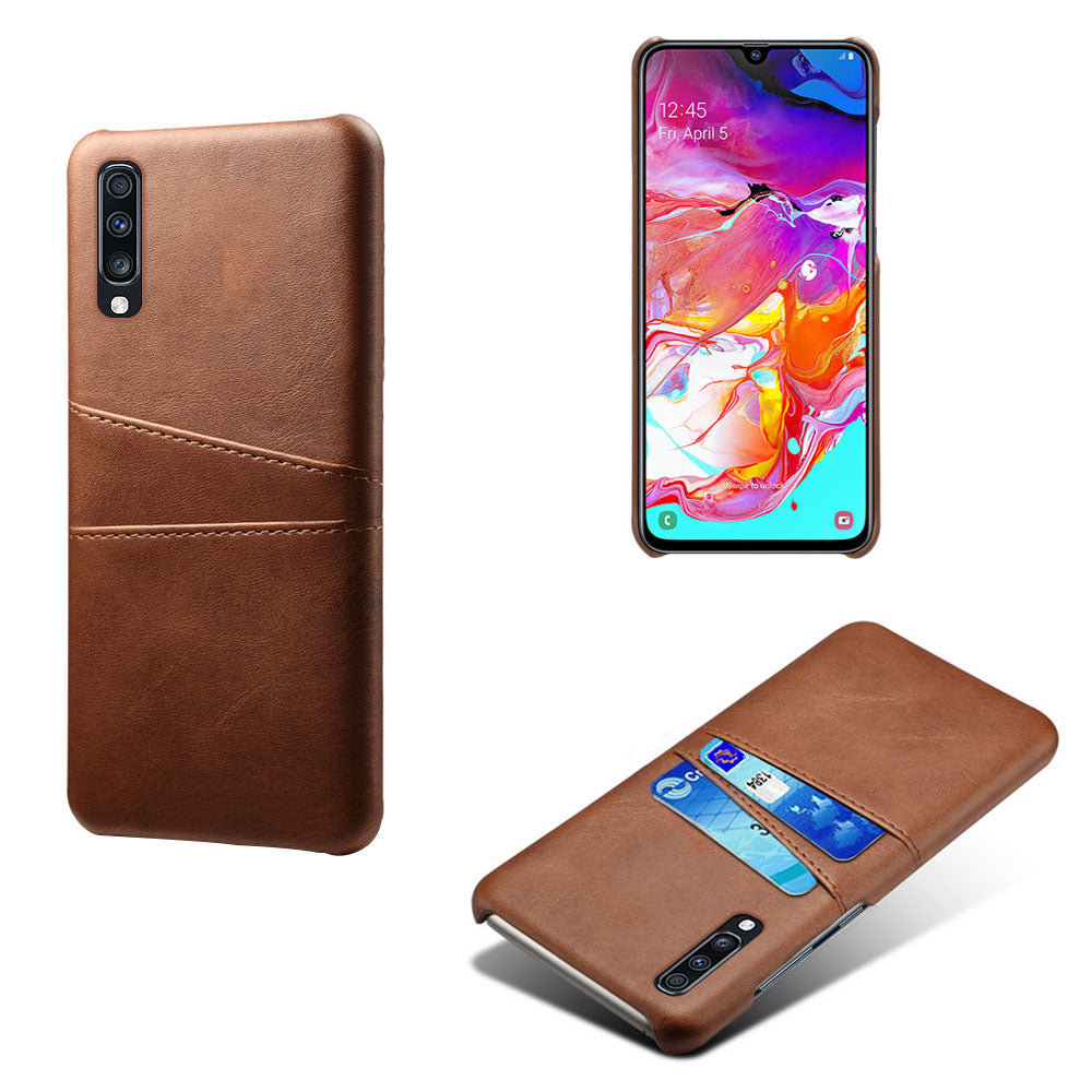 Double Card Slots PU Leather Coated PC Case for Samsung Galaxy A70