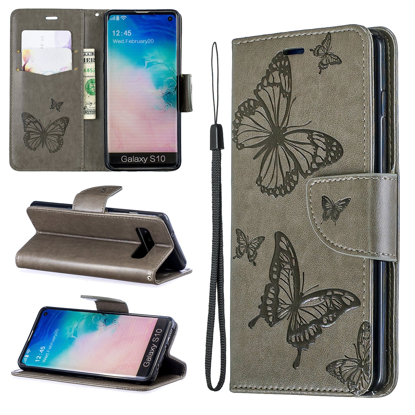 Imprint Butterfly Leather Wallet Phone Case for Samsung Galaxy S10
