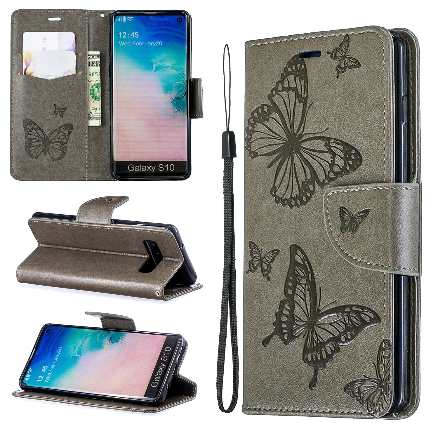 Imprint Butterfly Leather Wallet Phone Case for Samsung Galaxy S10