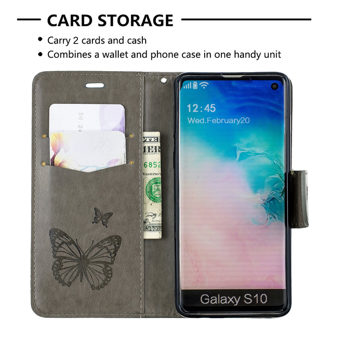 Imprint Butterfly Leather Wallet Phone Case for Samsung Galaxy S10