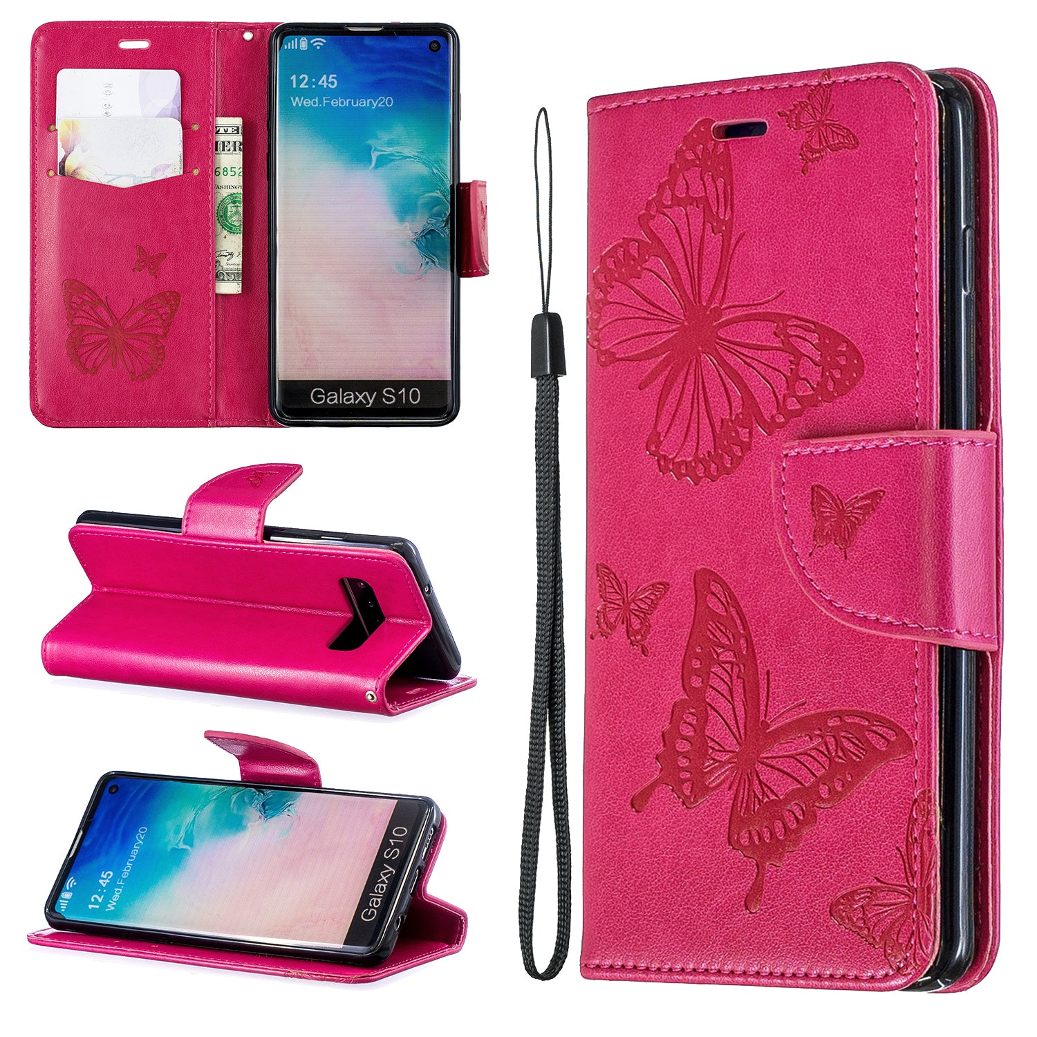 Imprint Butterfly Leather Wallet Phone Case for Samsung Galaxy S10