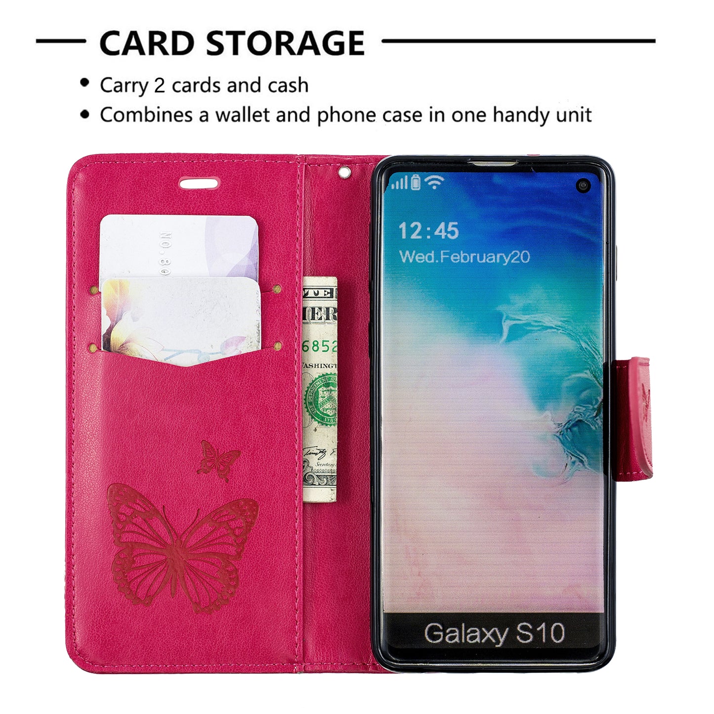 Imprint Butterfly Leather Wallet Phone Case for Samsung Galaxy S10