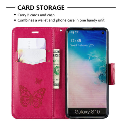 Imprint Butterfly Leather Wallet Phone Case for Samsung Galaxy S10