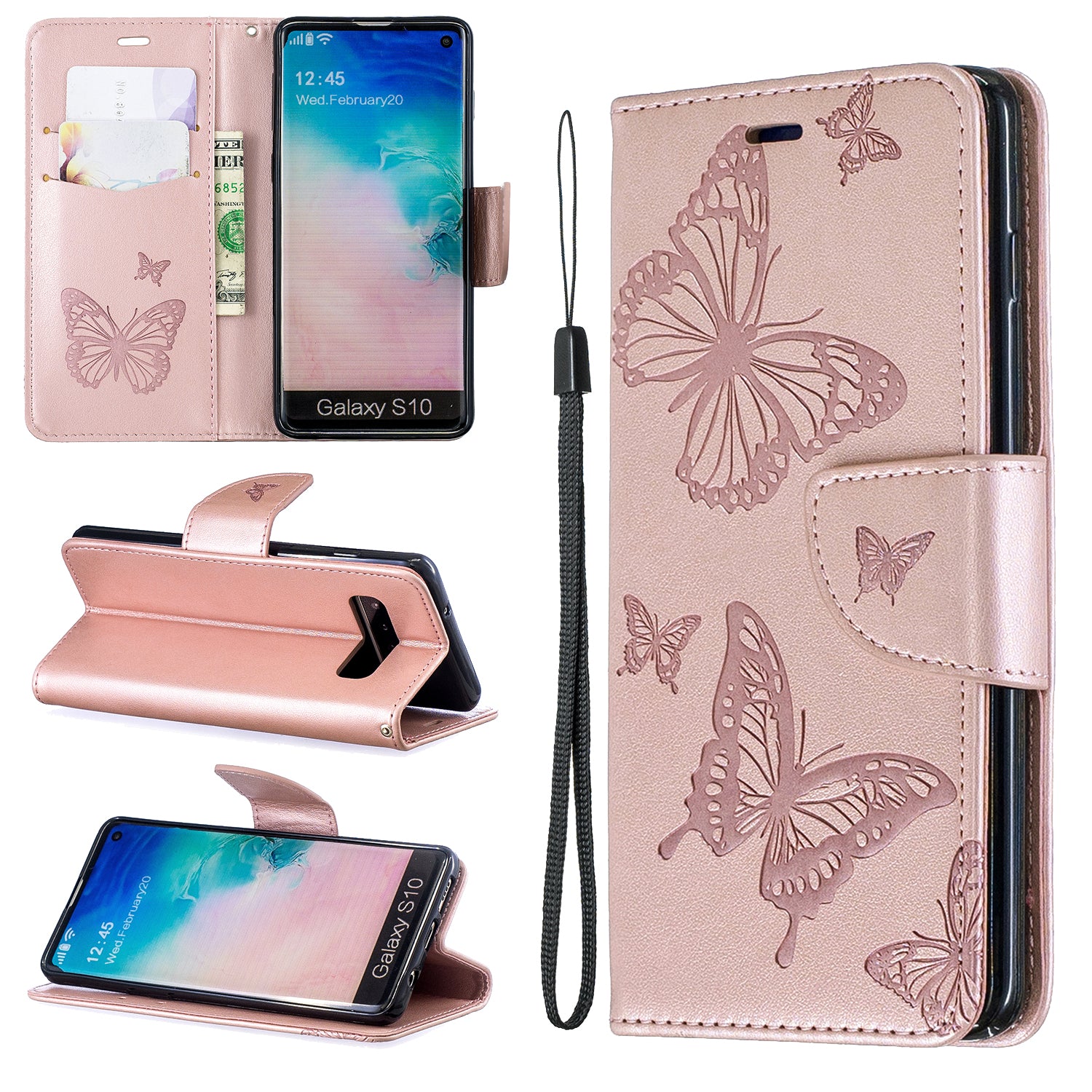 Imprint Butterfly Leather Wallet Phone Case for Samsung Galaxy S10