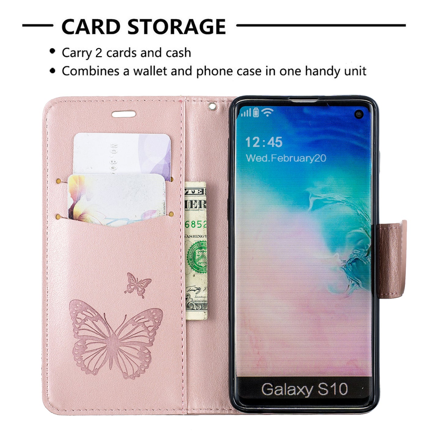 Imprint Butterfly Leather Wallet Phone Case for Samsung Galaxy S10