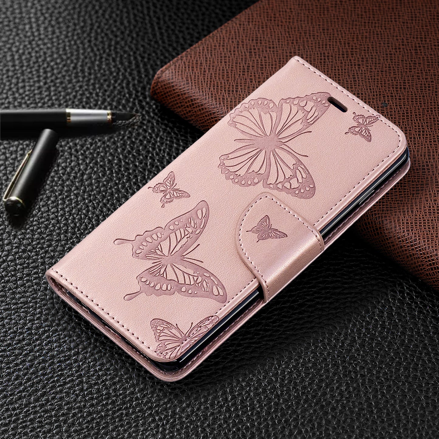 Imprint Butterfly Leather Wallet Phone Case for Samsung Galaxy S10