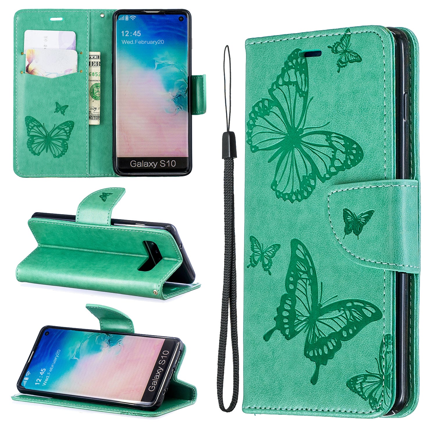 Imprint Butterfly Leather Wallet Phone Case for Samsung Galaxy S10
