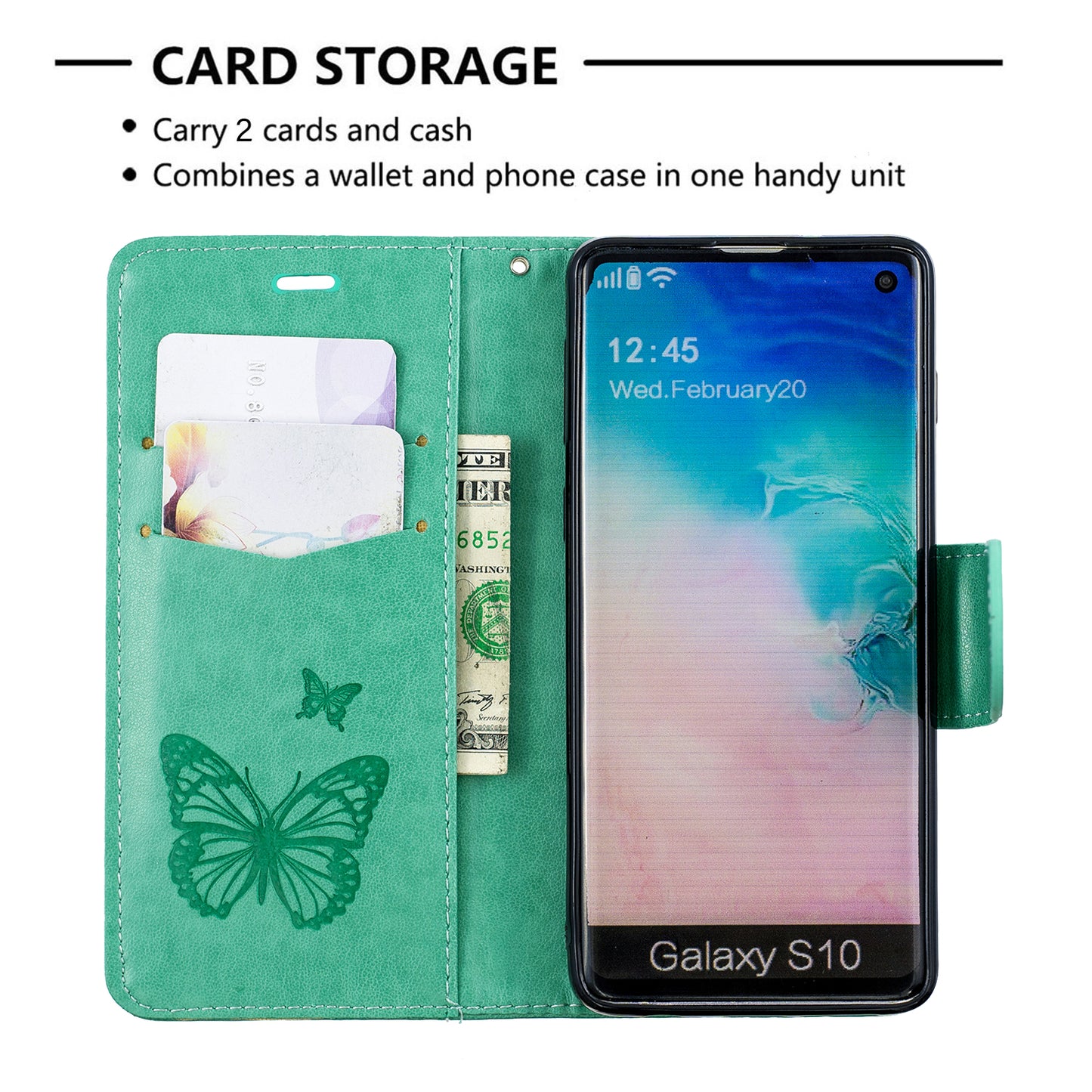 Imprint Butterfly Leather Wallet Phone Case for Samsung Galaxy S10