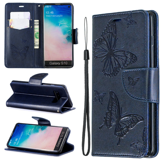 Imprint Butterfly Leather Wallet Phone Case for Samsung Galaxy S10