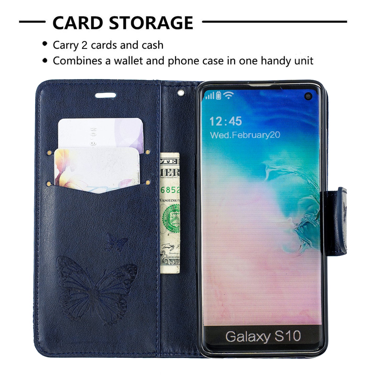 Imprint Butterfly Leather Wallet Phone Case for Samsung Galaxy S10