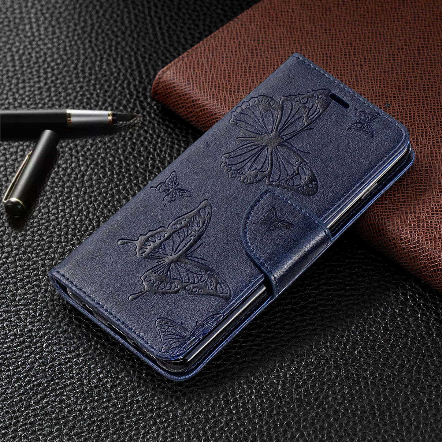 Imprint Butterfly Leather Wallet Phone Case for Samsung Galaxy S10