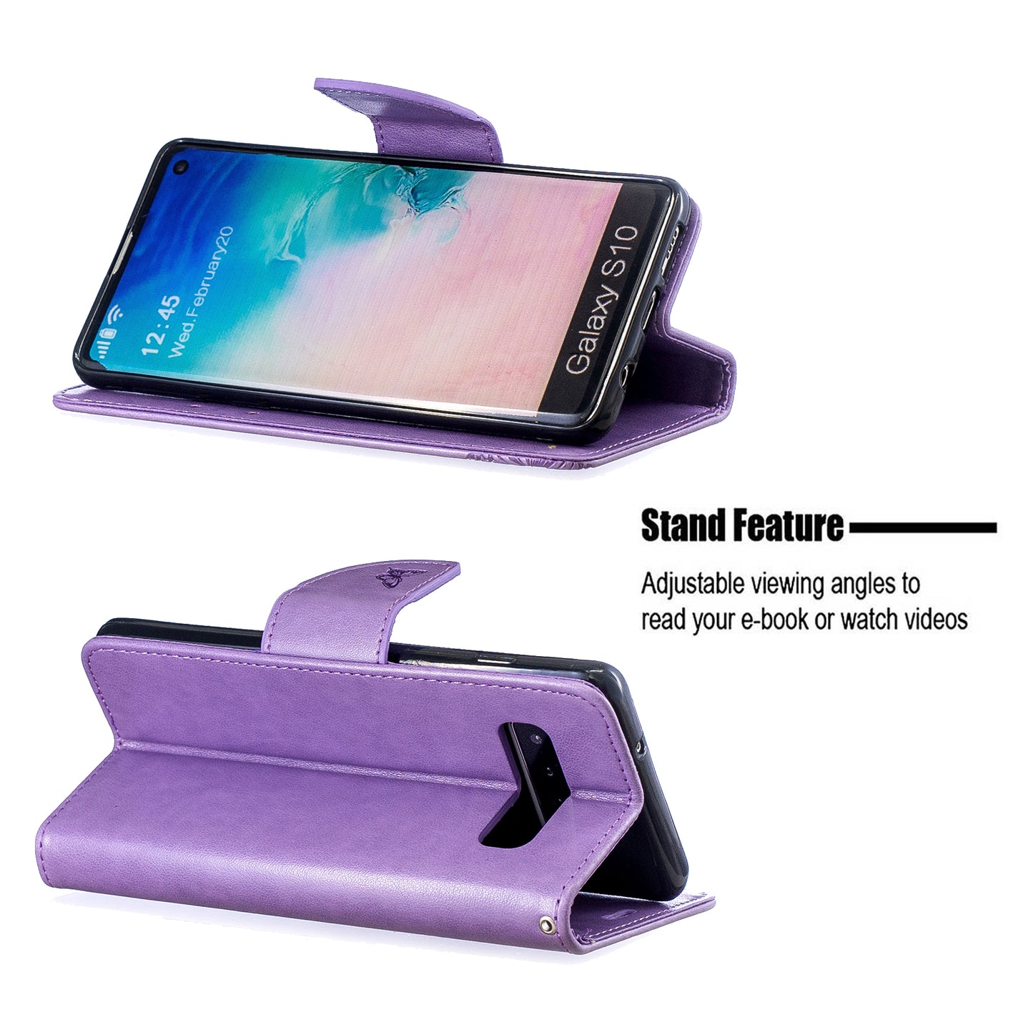 Imprint Butterfly Leather Wallet Phone Case for Samsung Galaxy S10