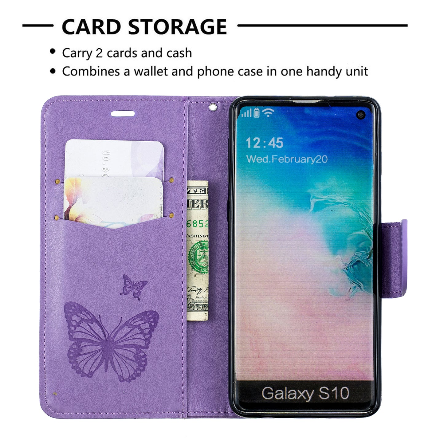 Imprint Butterfly Leather Wallet Phone Case for Samsung Galaxy S10