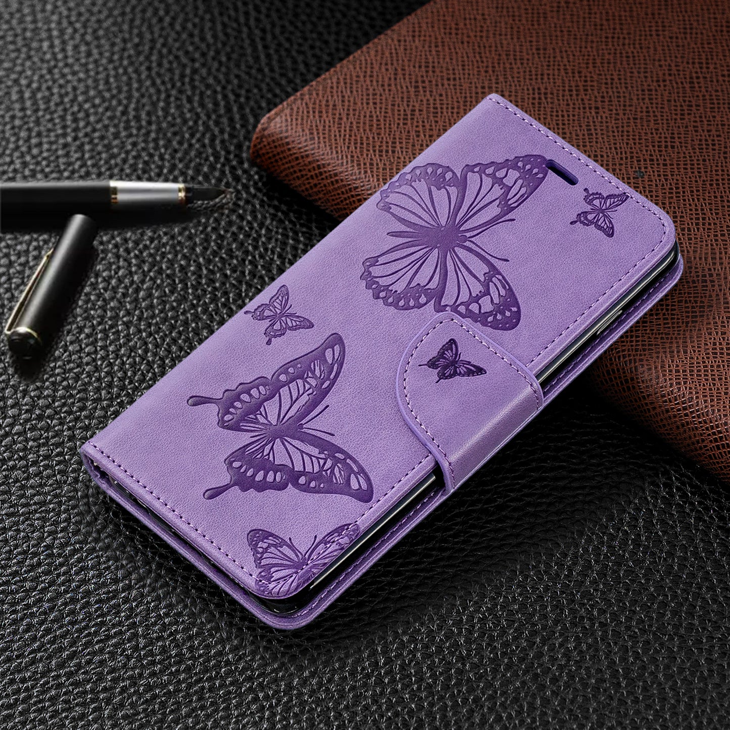 Imprint Butterfly Leather Wallet Phone Case for Samsung Galaxy S10