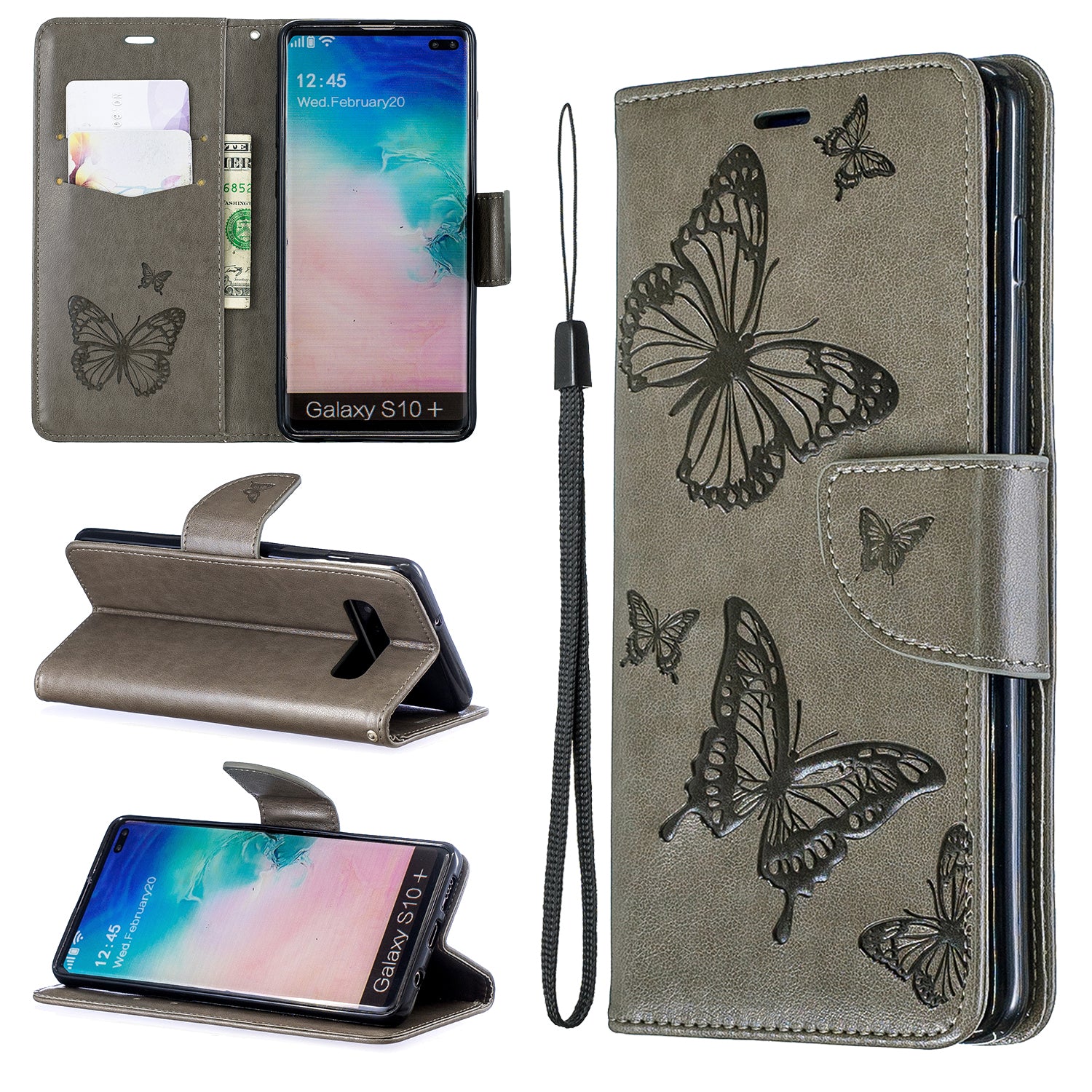 Imprint Butterfly Leather Cover Wallet Phone Case for Samsung Galaxy S10 Plus