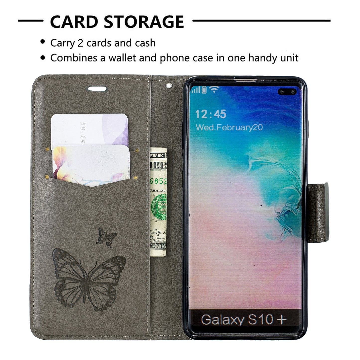 Imprint Butterfly Leather Cover Wallet Phone Case for Samsung Galaxy S10 Plus