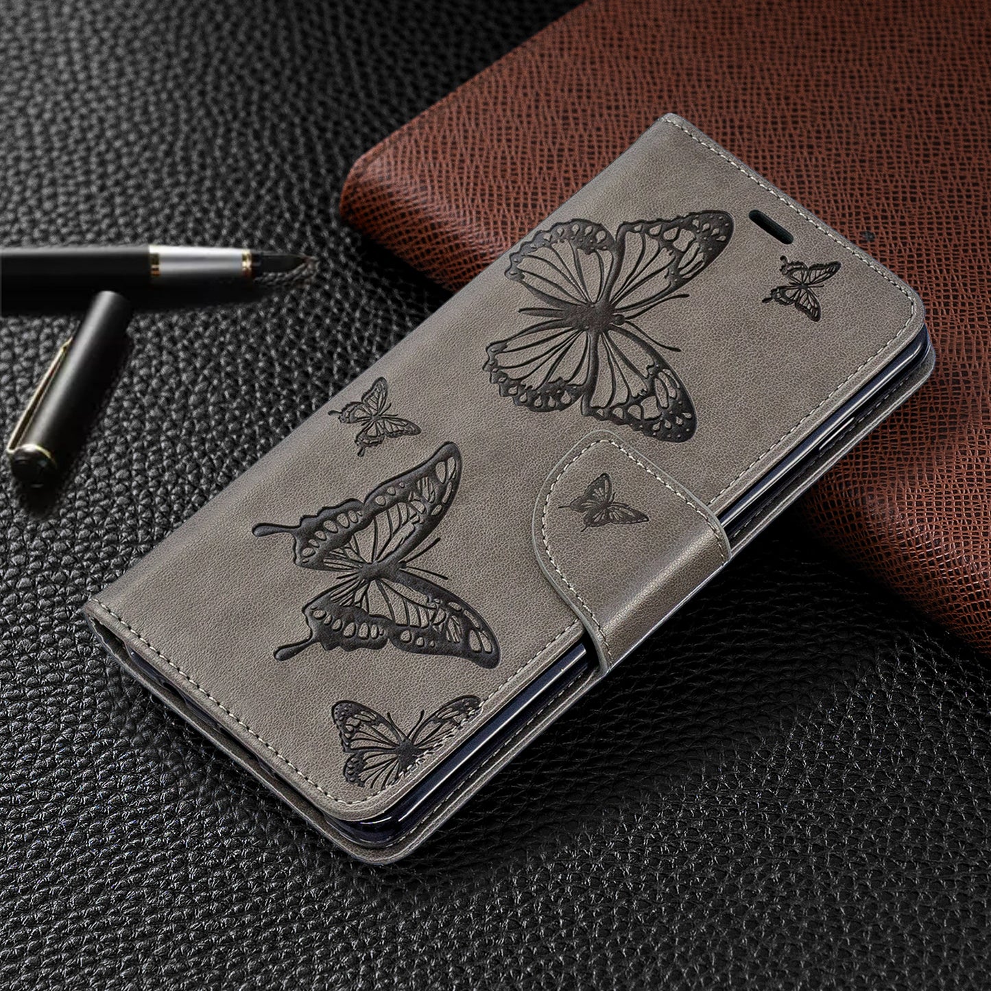 Imprint Butterfly Leather Cover Wallet Phone Case for Samsung Galaxy S10 Plus