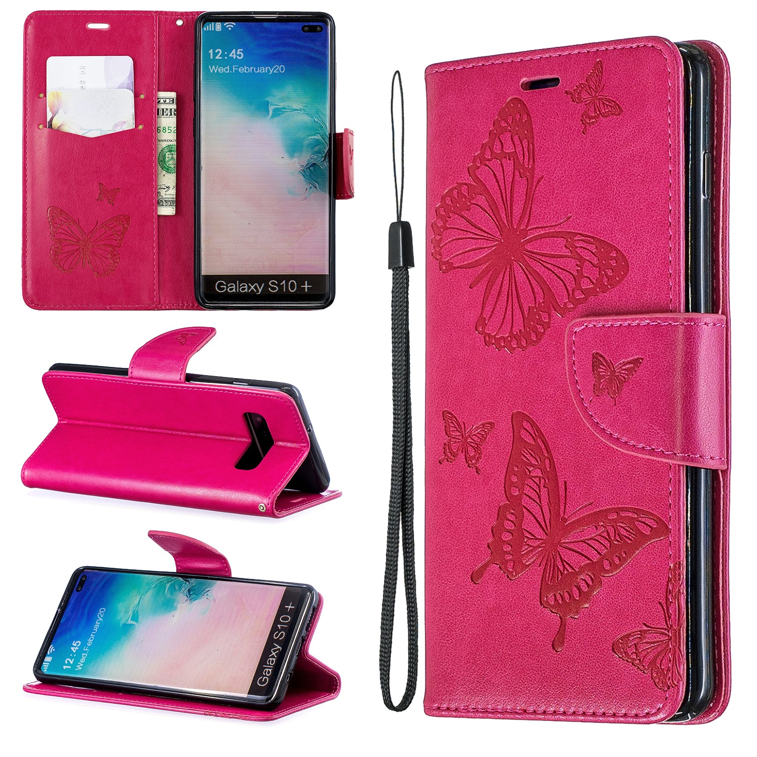 Imprint Butterfly Leather Cover Wallet Phone Case for Samsung Galaxy S10 Plus