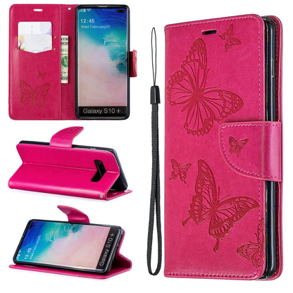 Imprint Butterfly Leather Cover Wallet Phone Case for Samsung Galaxy S10 Plus