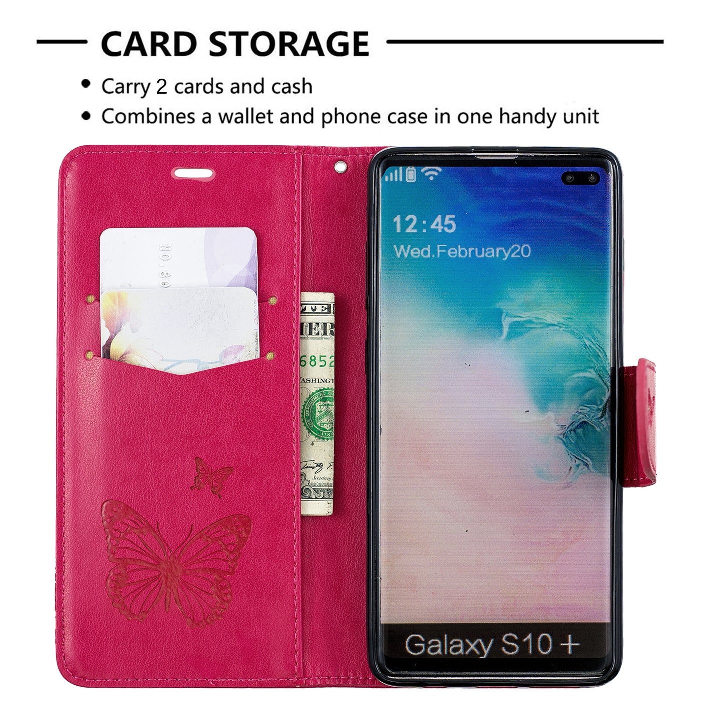 Imprint Butterfly Leather Cover Wallet Phone Case for Samsung Galaxy S10 Plus