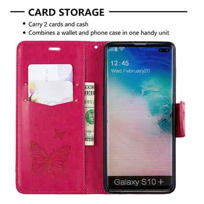 Imprint Butterfly Leather Cover Wallet Phone Case for Samsung Galaxy S10 Plus