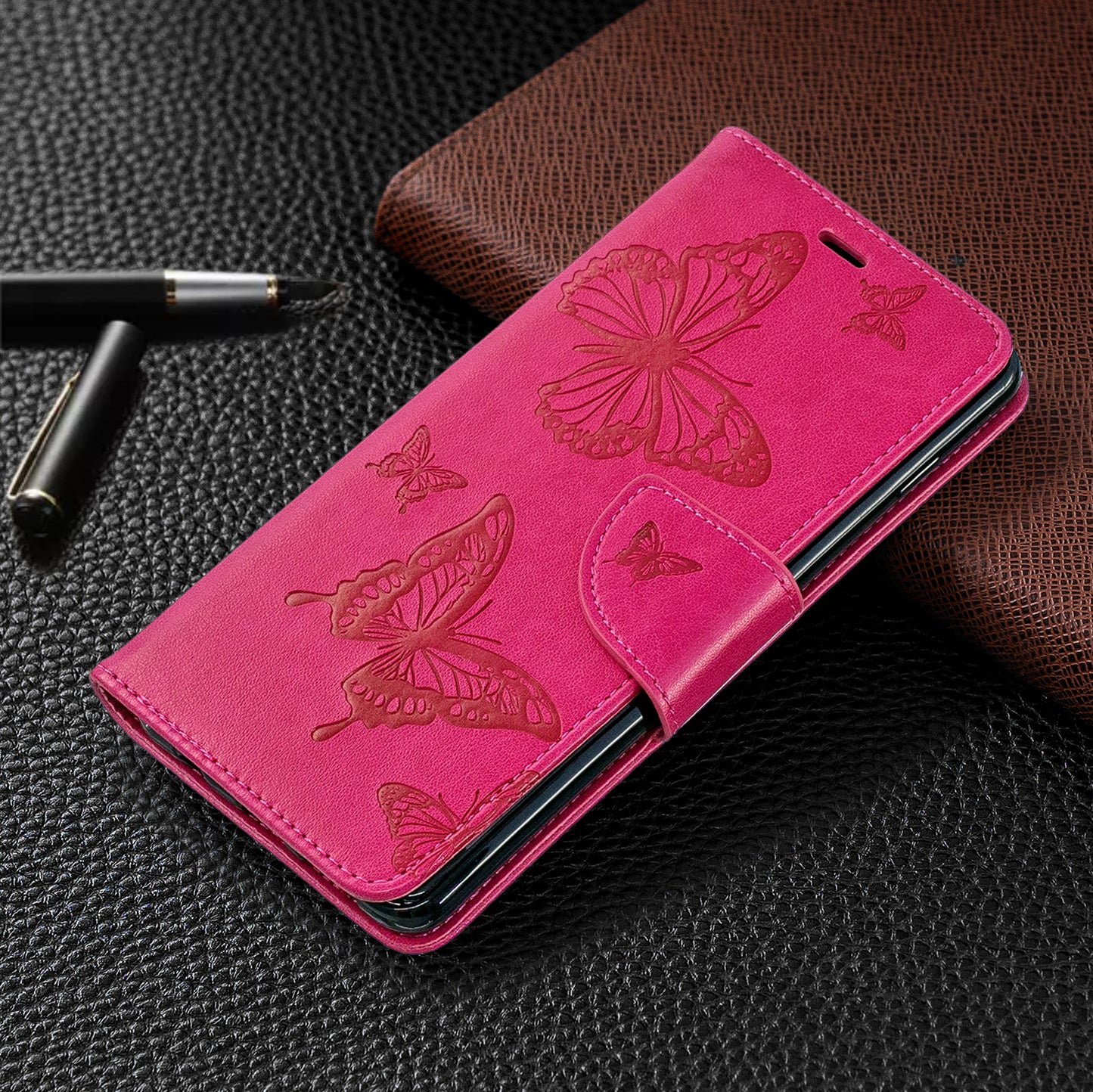Imprint Butterfly Leather Cover Wallet Phone Case for Samsung Galaxy S10 Plus