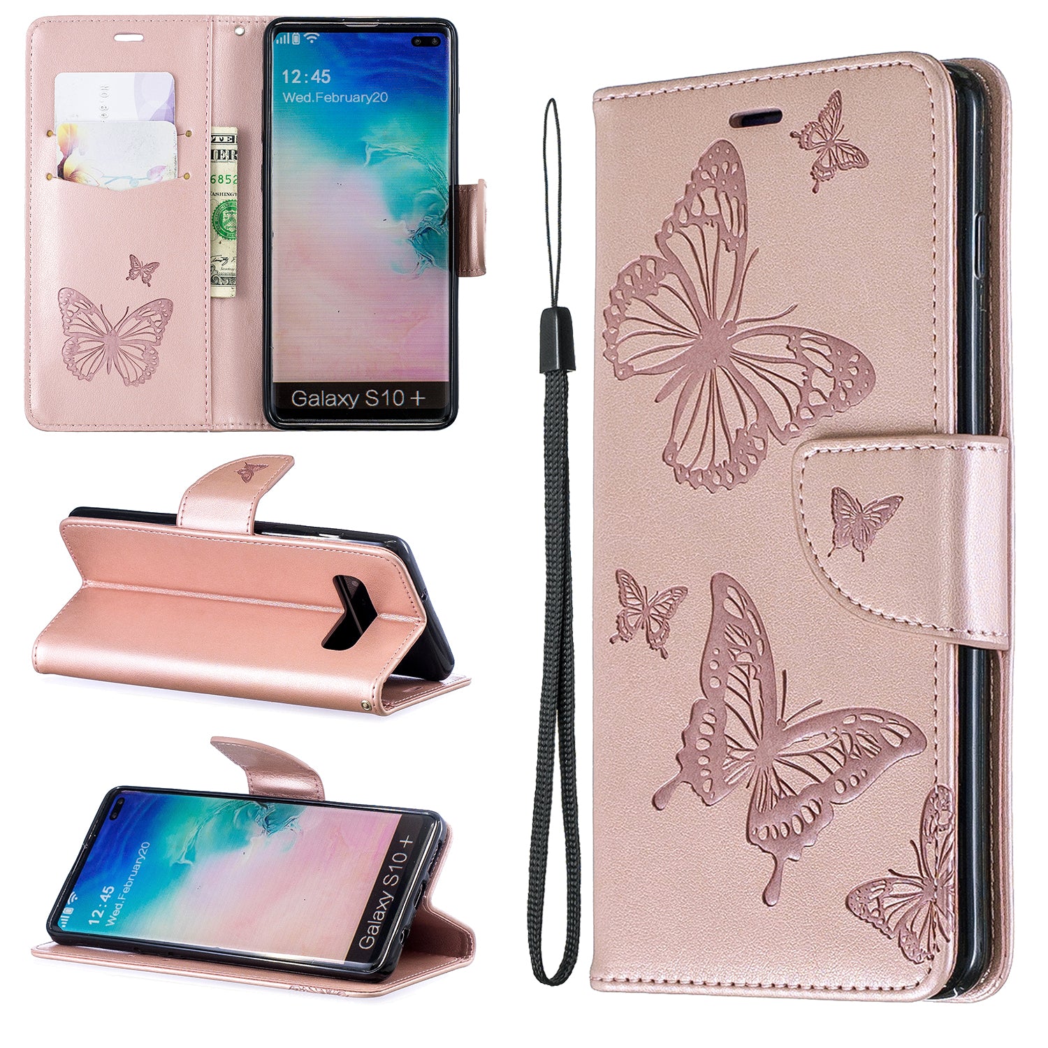 Imprint Butterfly Leather Cover Wallet Phone Case for Samsung Galaxy S10 Plus