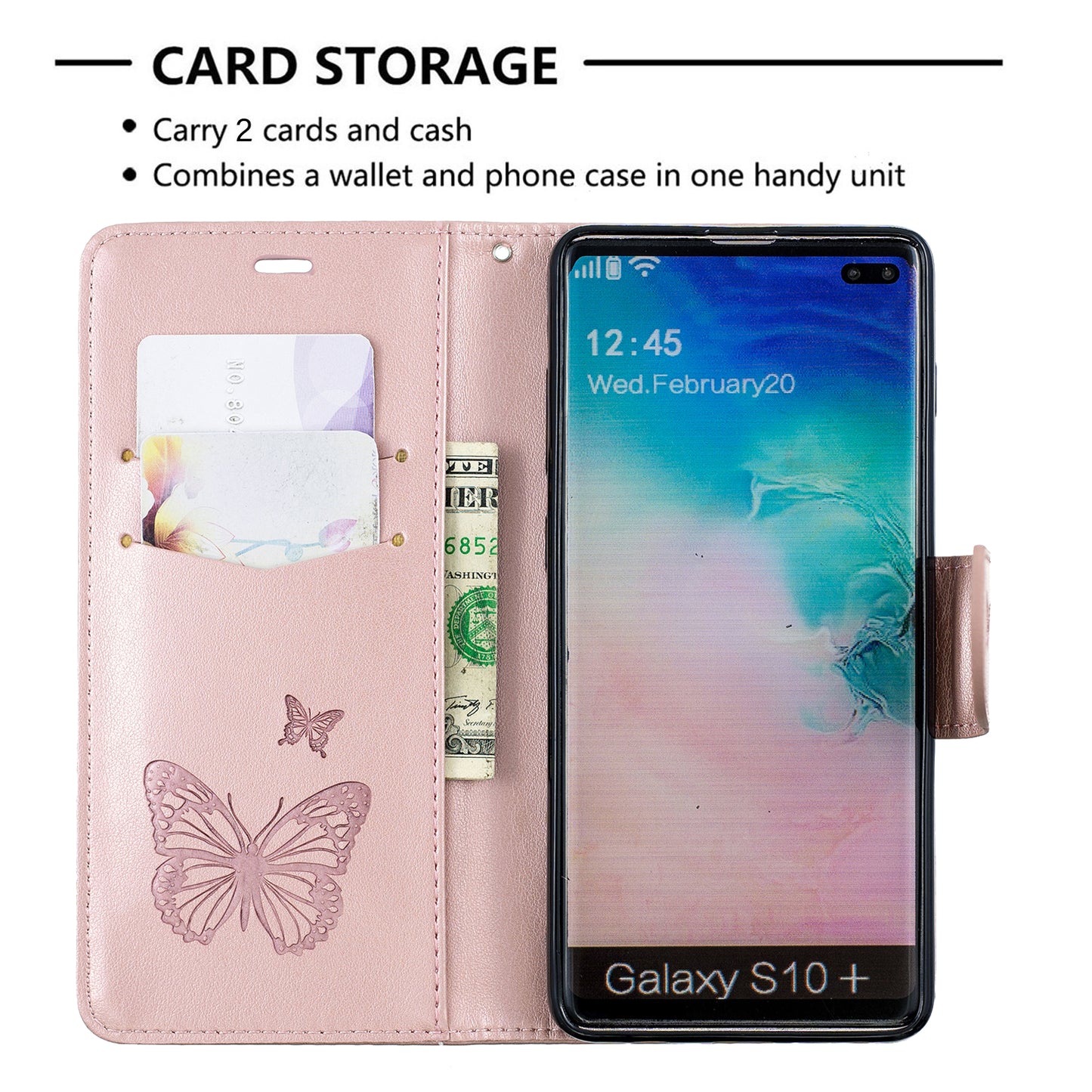 Imprint Butterfly Leather Cover Wallet Phone Case for Samsung Galaxy S10 Plus
