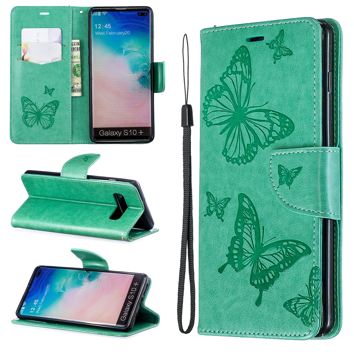 Imprint Butterfly Leather Cover Wallet Phone Case for Samsung Galaxy S10 Plus