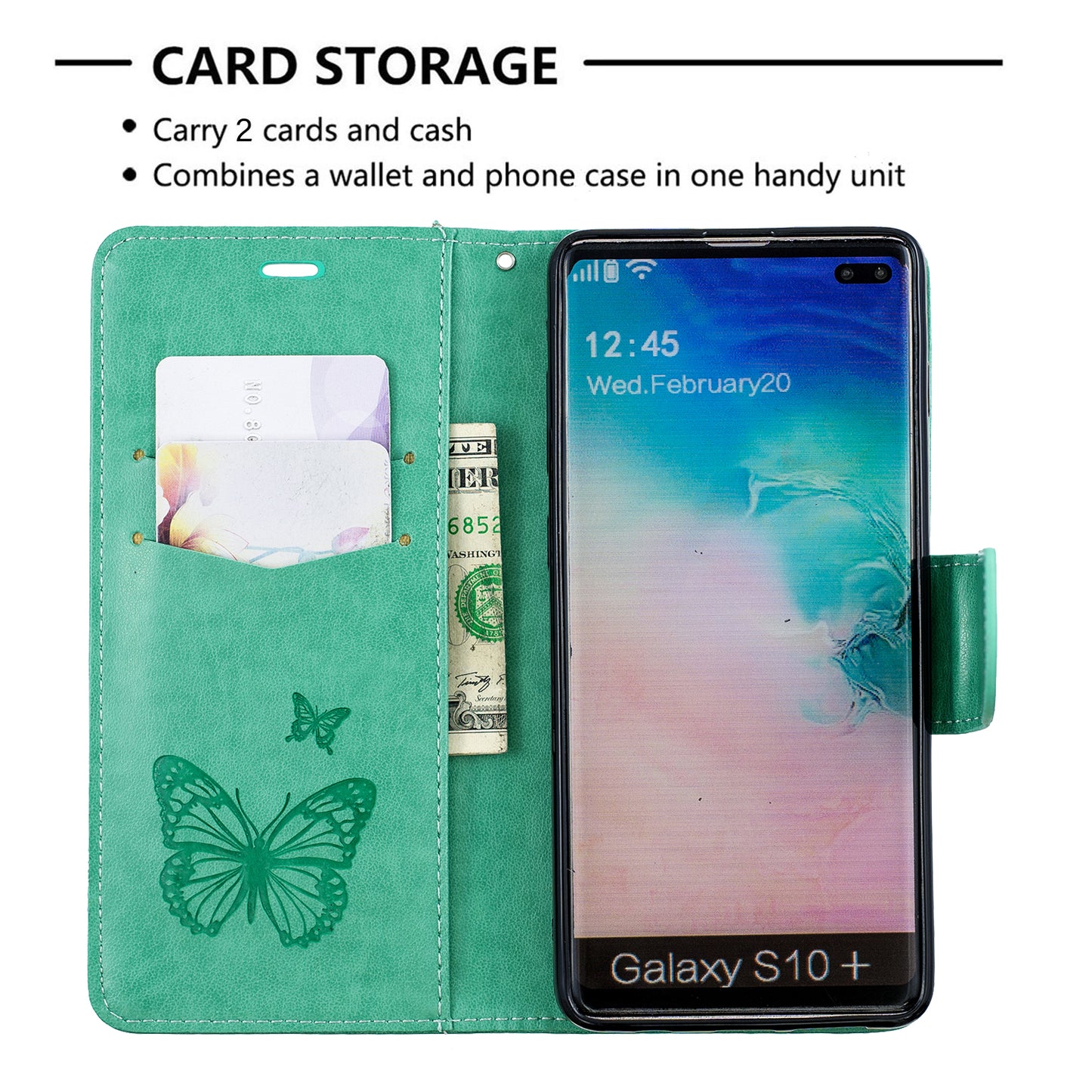 Imprint Butterfly Leather Cover Wallet Phone Case for Samsung Galaxy S10 Plus