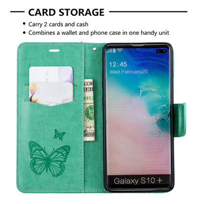Imprint Butterfly Leather Cover Wallet Phone Case for Samsung Galaxy S10 Plus
