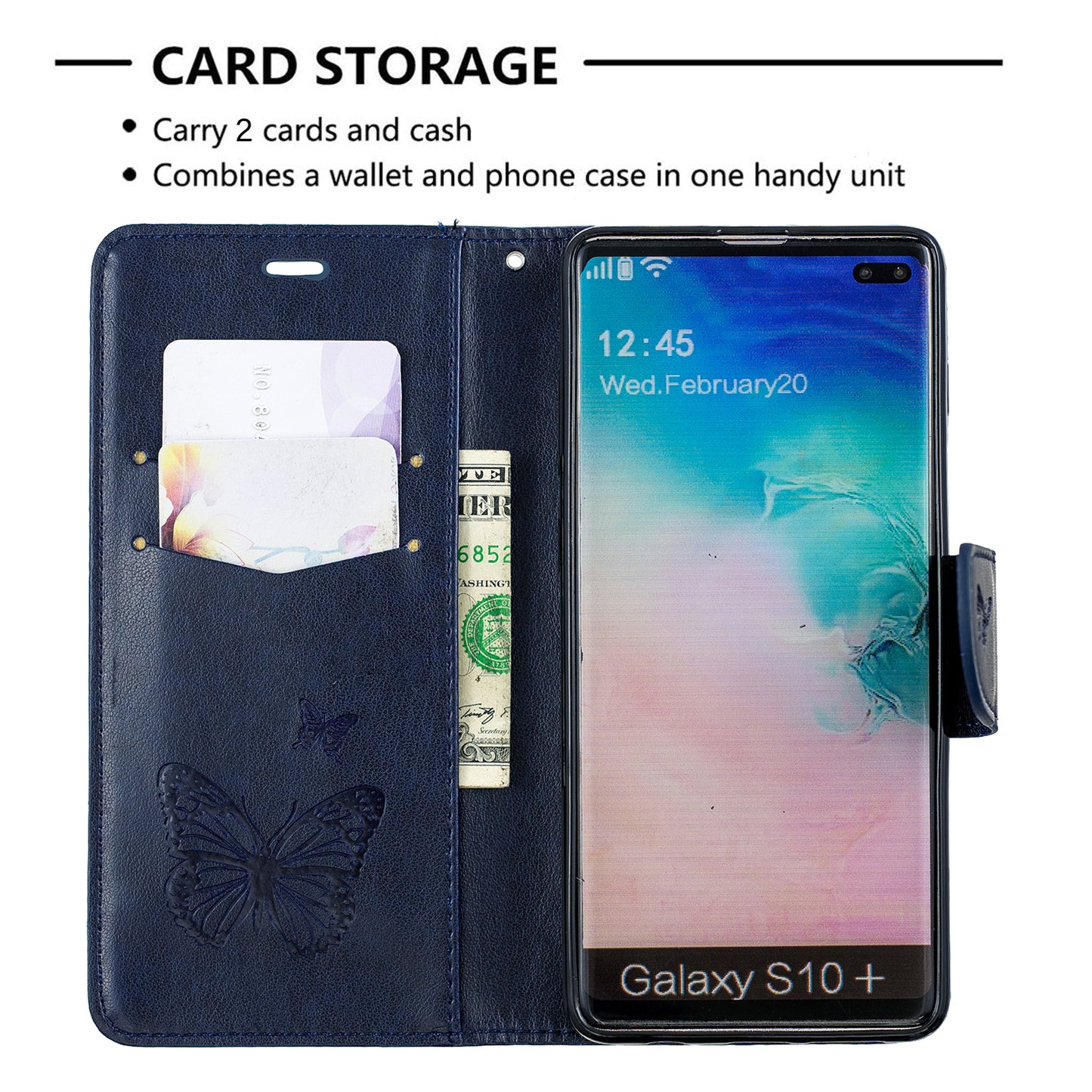 Imprint Butterfly Leather Cover Wallet Phone Case for Samsung Galaxy S10 Plus