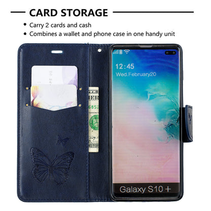 Imprint Butterfly Leather Cover Wallet Phone Case for Samsung Galaxy S10 Plus