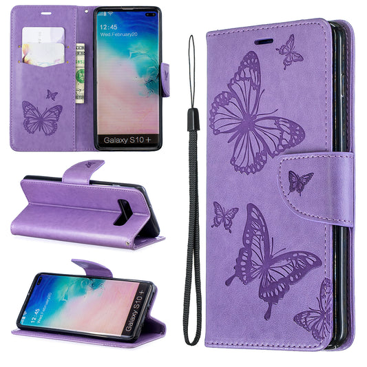 Imprint Butterfly Leather Cover Wallet Phone Case for Samsung Galaxy S10 Plus