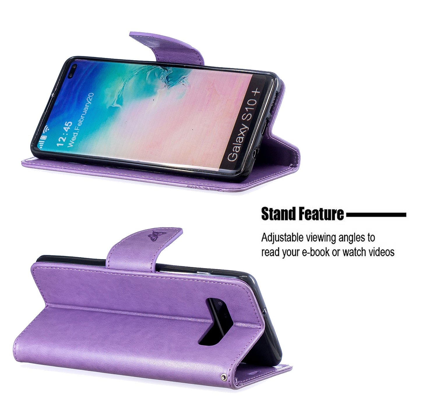 Imprint Butterfly Leather Cover Wallet Phone Case for Samsung Galaxy S10 Plus