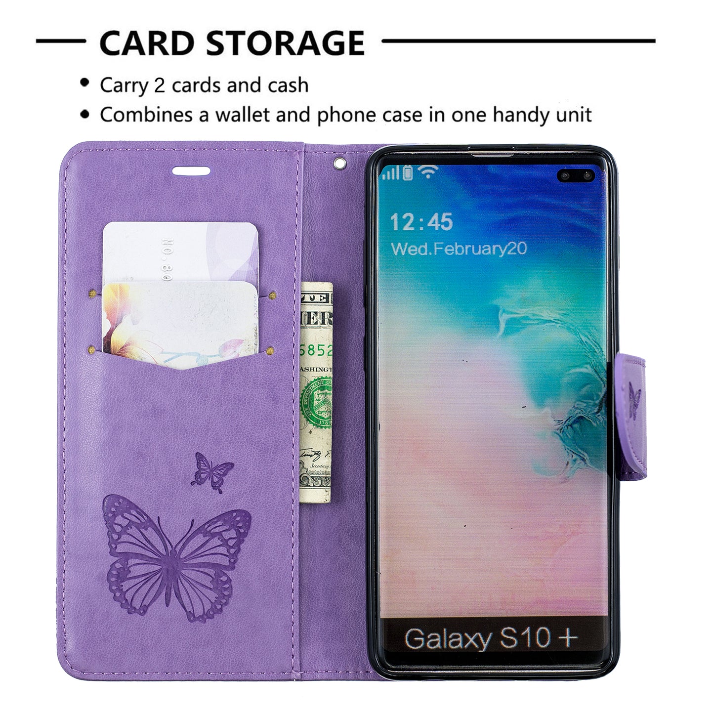 Imprint Butterfly Leather Cover Wallet Phone Case for Samsung Galaxy S10 Plus