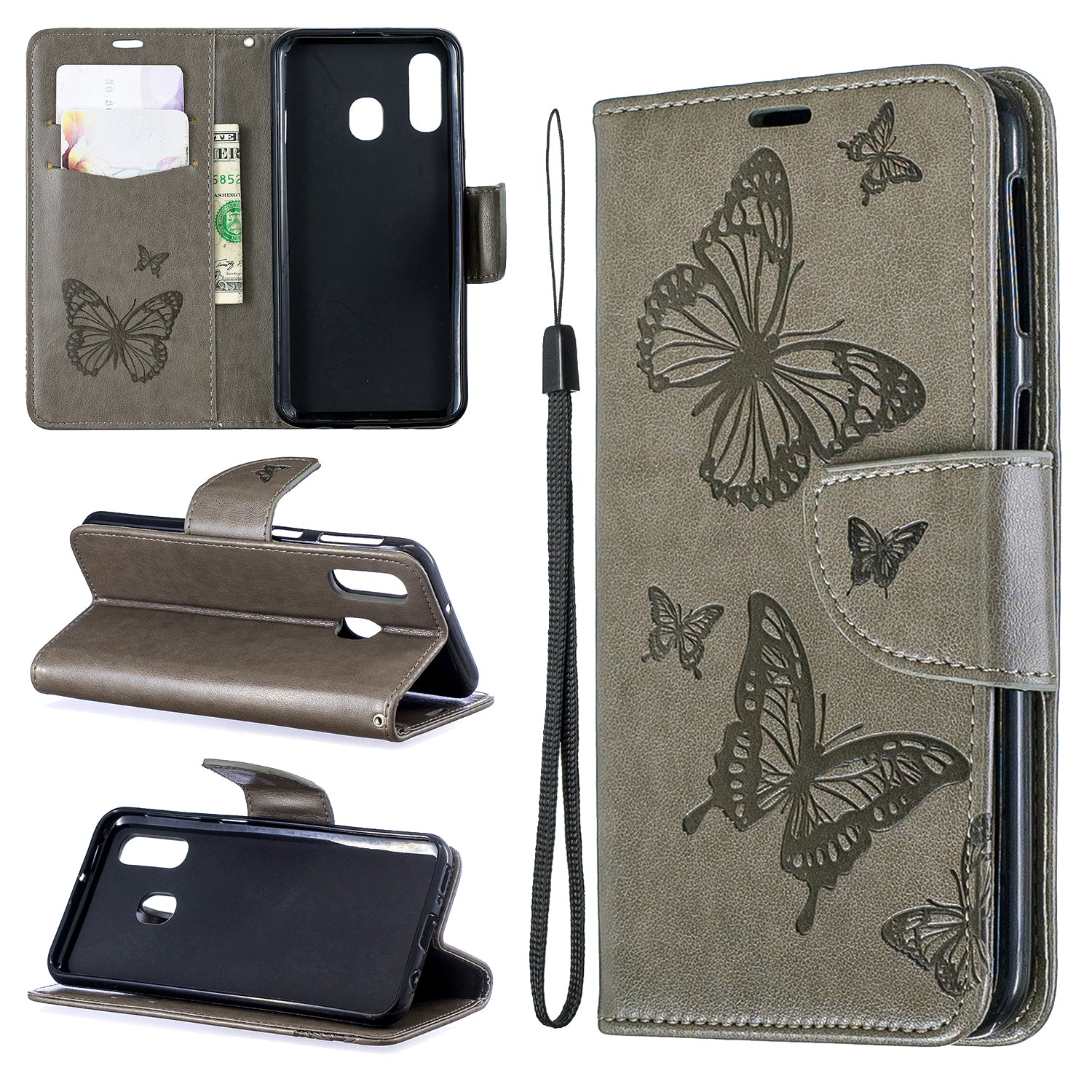 For Samsung Galaxy A40 PU Leather Imprint Butterflies Phone Case